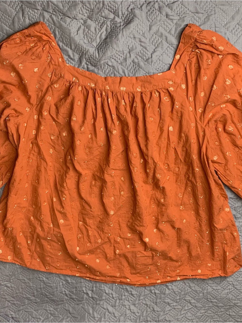 Lauren Conrad orange blouse with small polka dots, size 4X